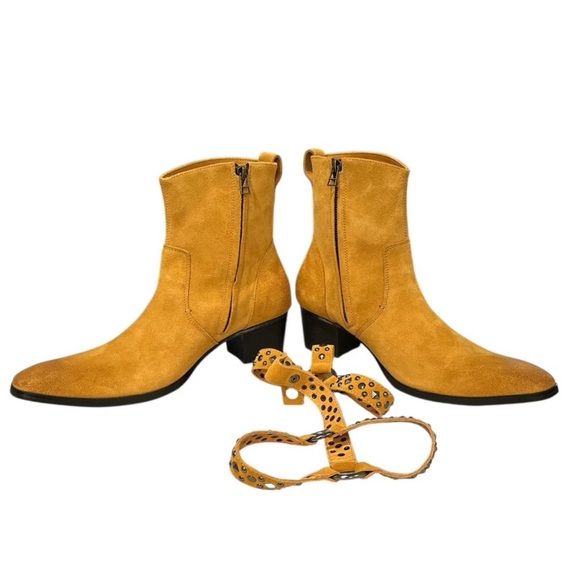 OSSTONE JY002 Mens Leather Zip Ankle Boots Size 9.5 Removable Straps Wheat NWOT main image 10